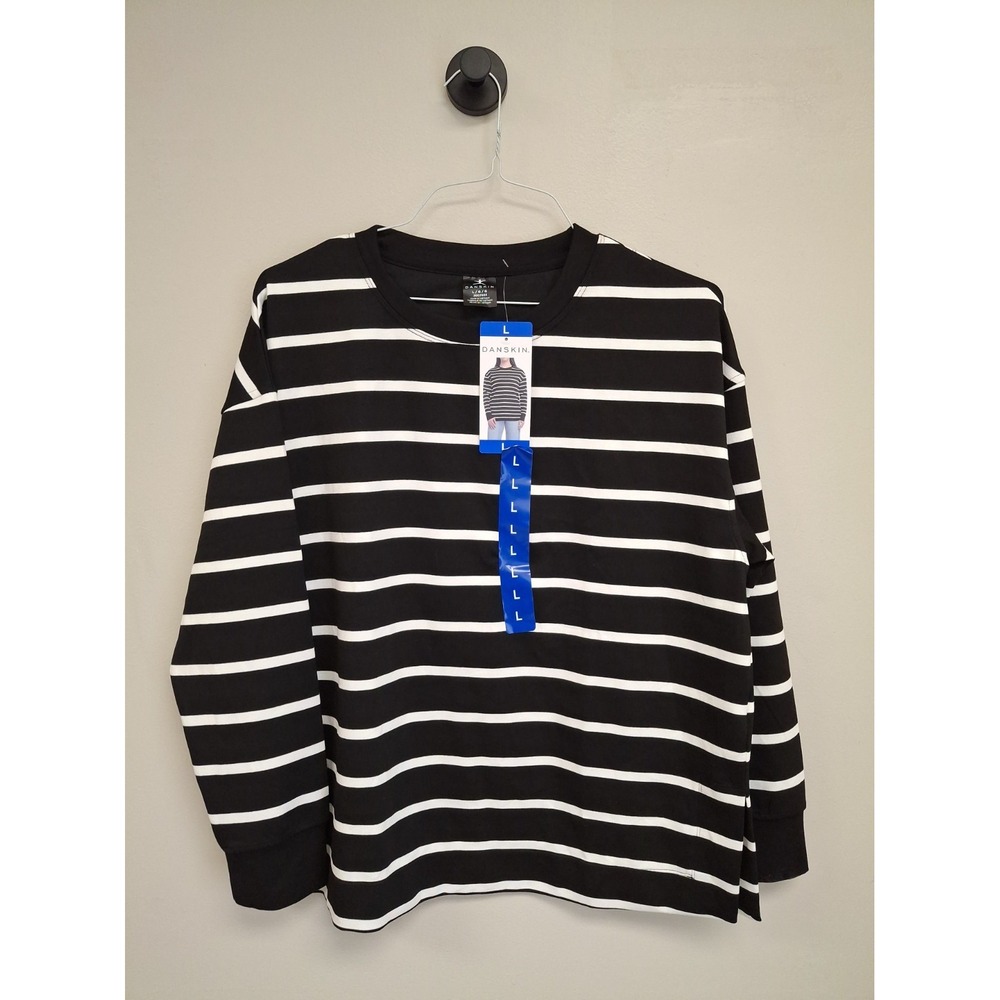 Danskin Women's Luxe Tunic, Black Salt / White Stripe, Size: Large, New